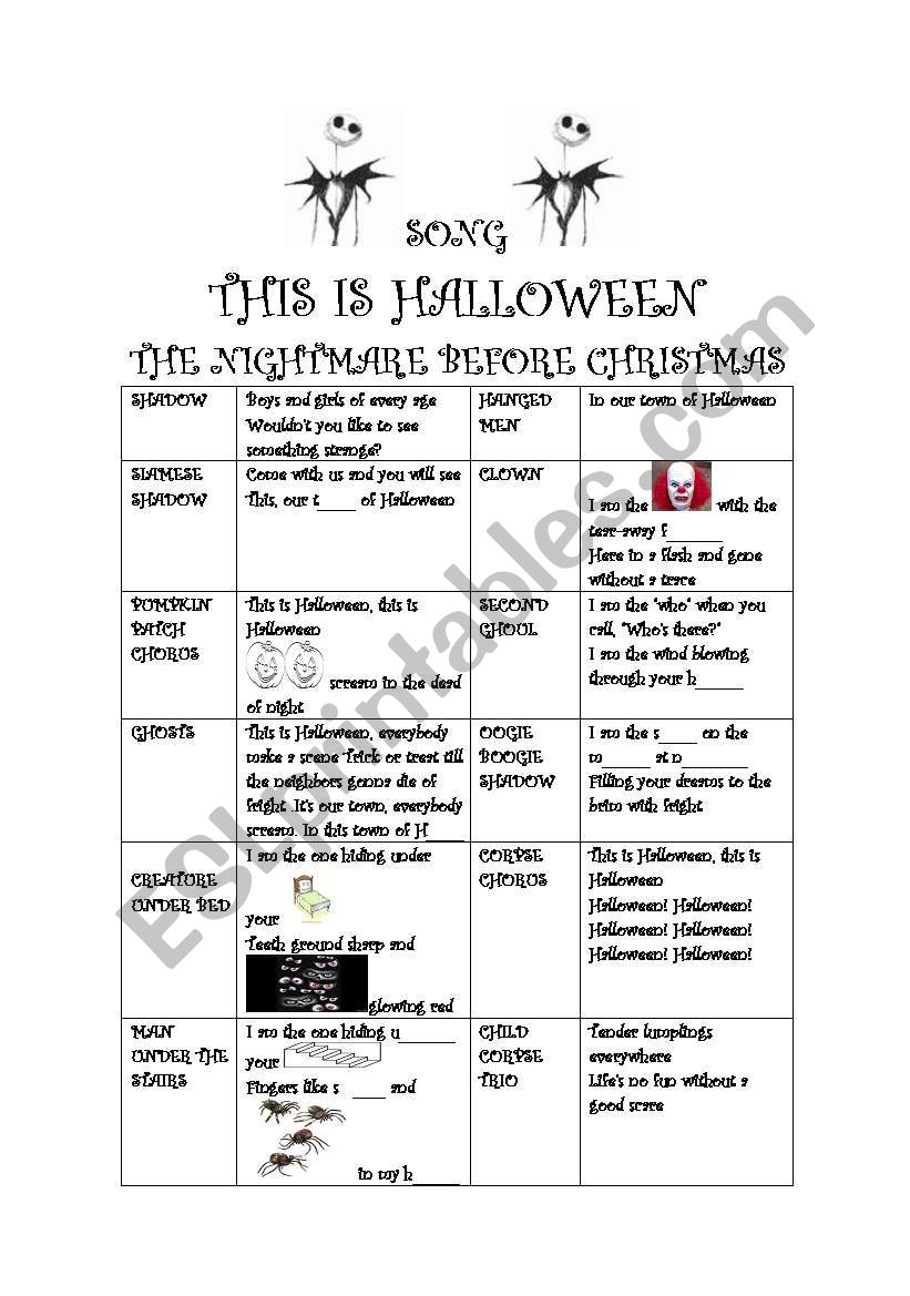 This is Halloween song worksheet