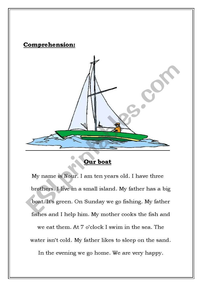 Comprehension Our Boat worksheet