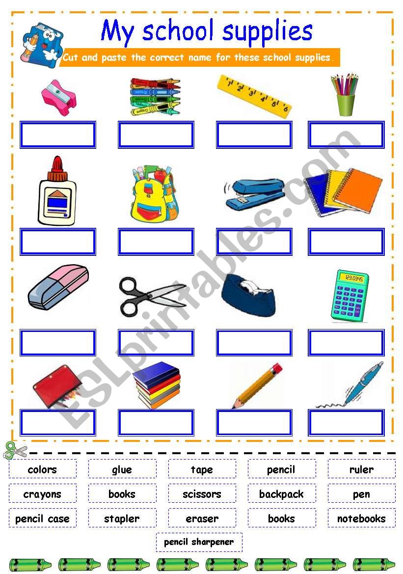 school supplies worksheet