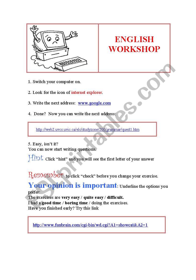 English workshop: A computer activity for beginners 