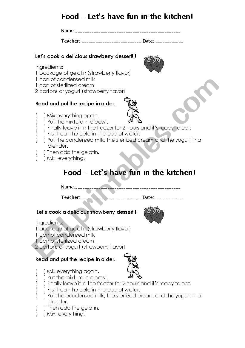 Strawberry dessert worksheet