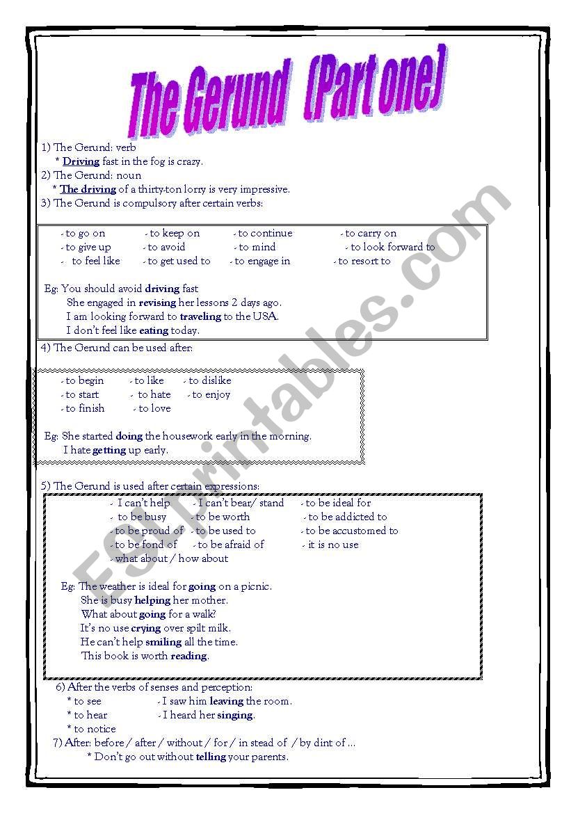 The Gerund worksheet