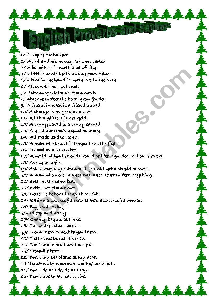 Proverbs and Sayings worksheet