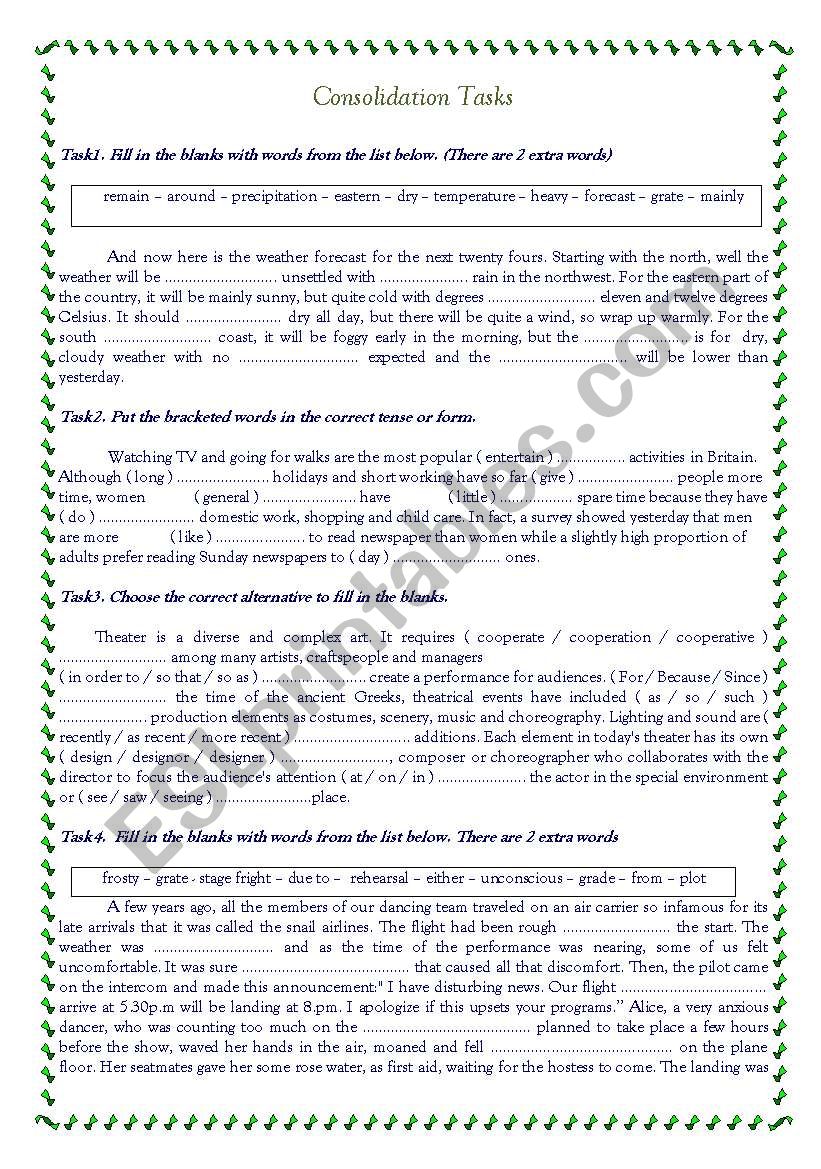 Consolidation Tasks worksheet