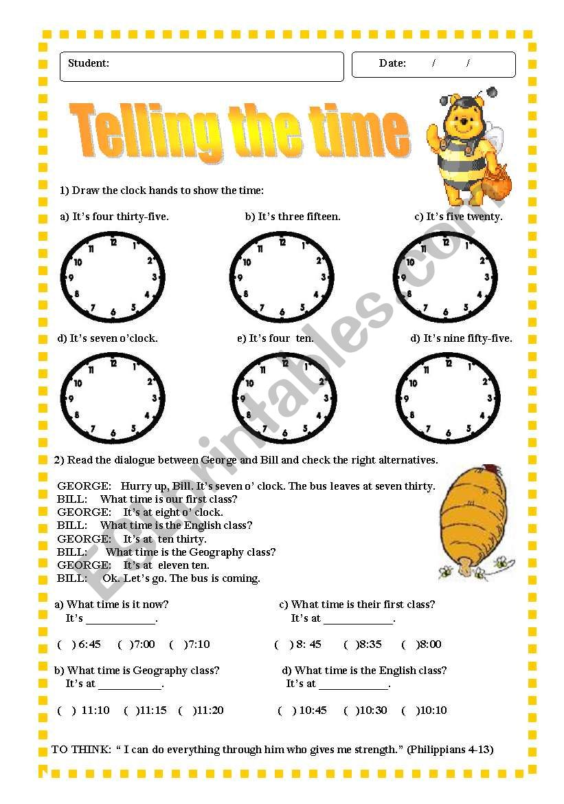 Telling the time worksheet