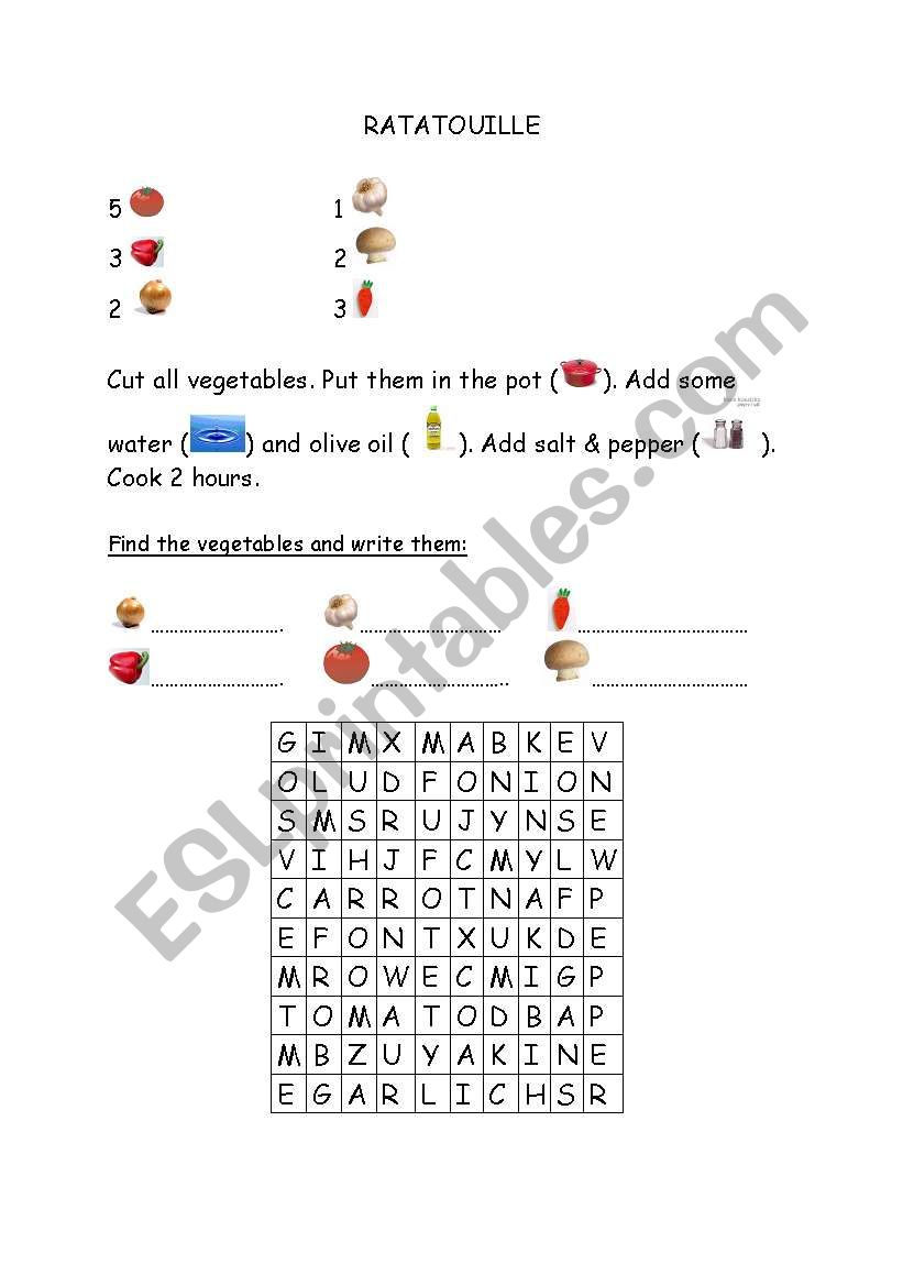 Ratatouille - word search worksheet