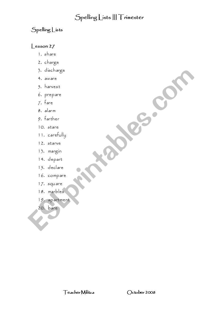 Spelling worksheet