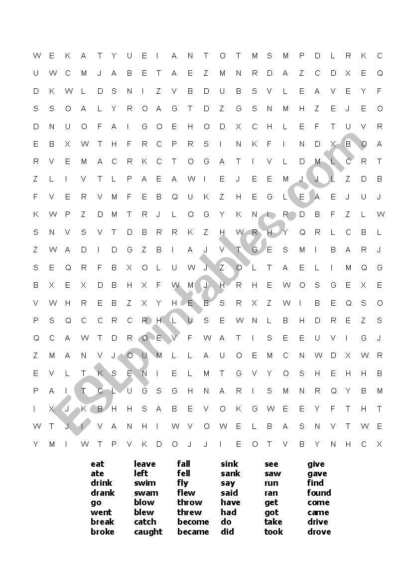 Past form-wordsearch worksheet