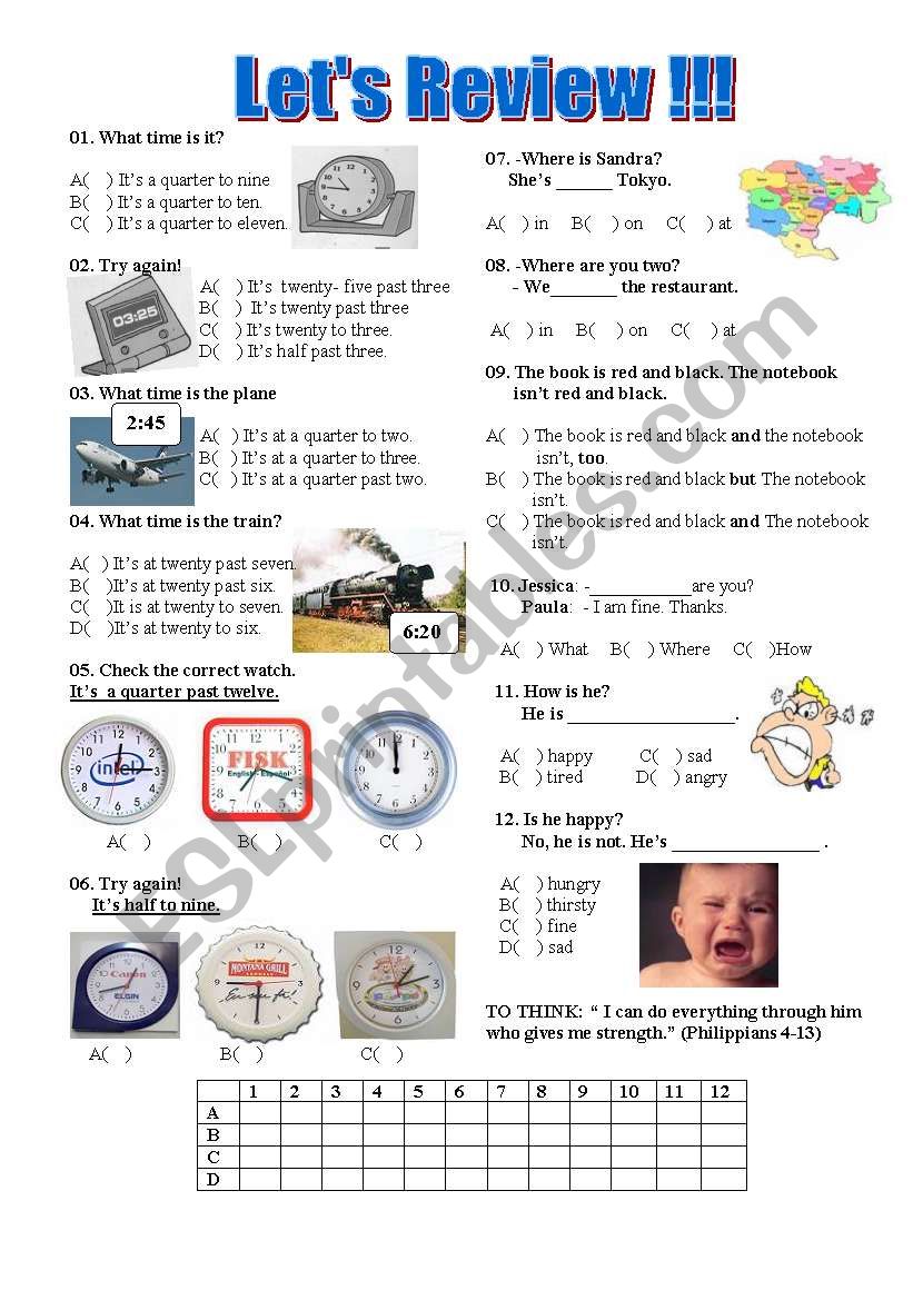 LetÂ´s Review: Time, prepositions, feelings,etc...