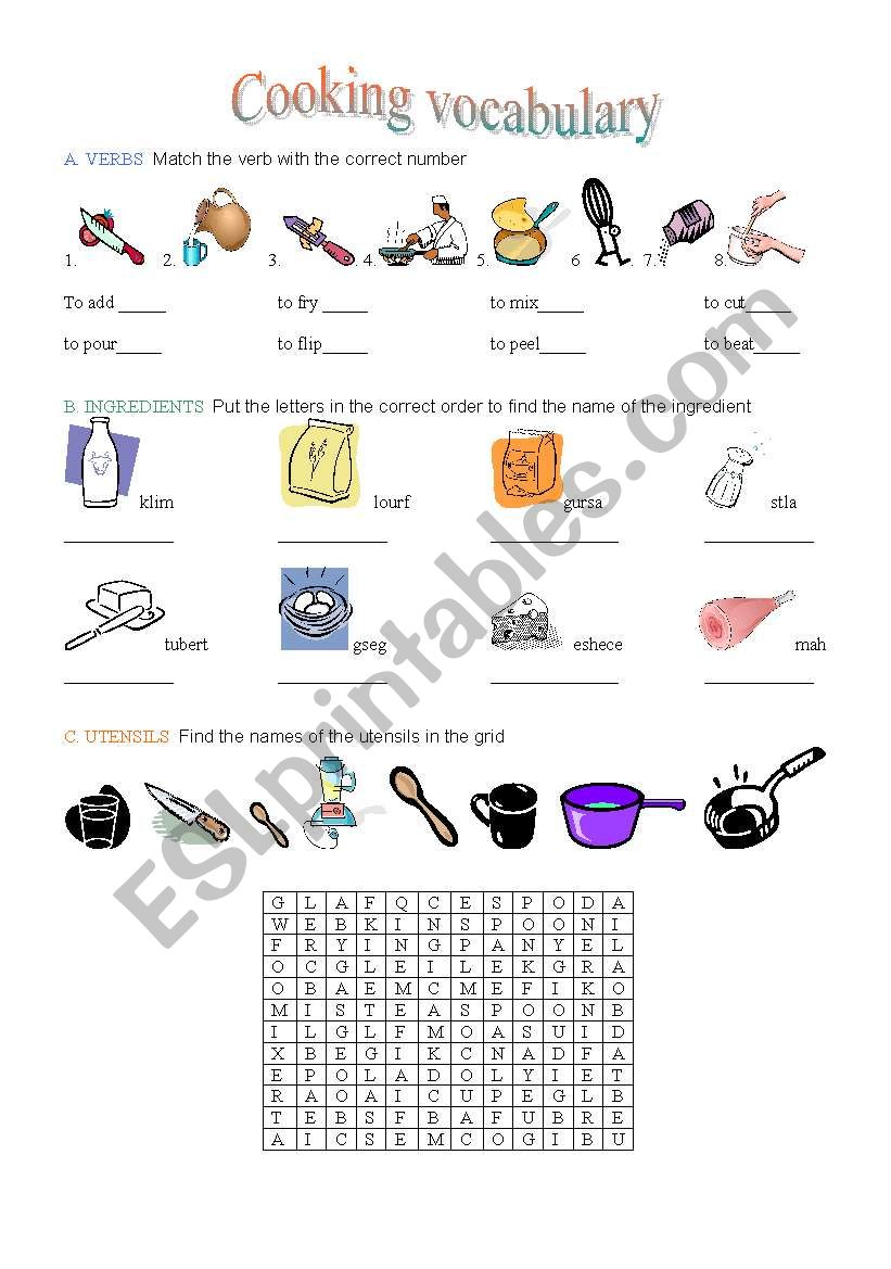 Cooking vocabulary worksheet