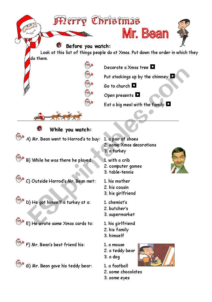 Merry Xmas Mr. Bean worksheet