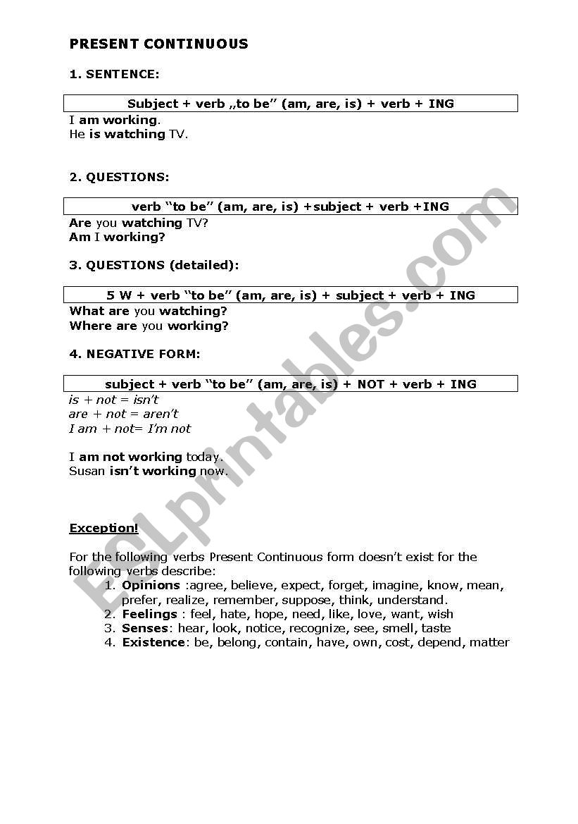 Present Continuous worksheet