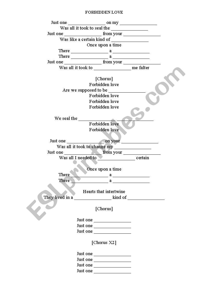 FORBIDDEN LOVE worksheet