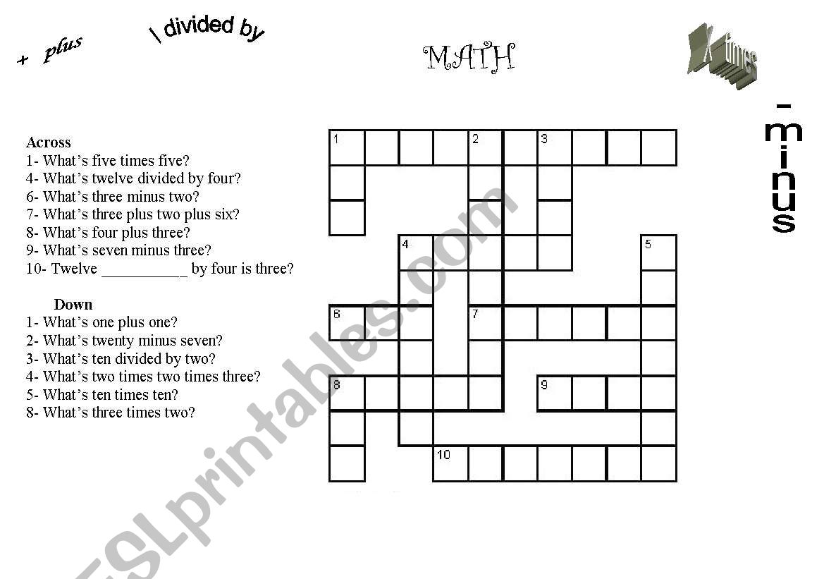 crosswords math counting worksheet