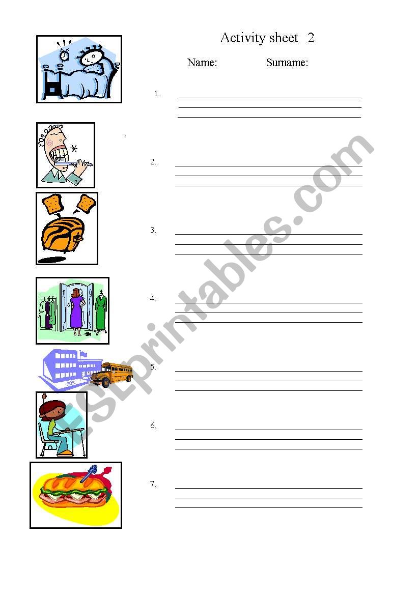 Daily routine worksheet