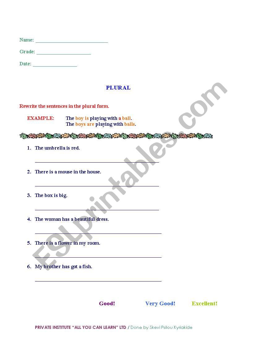 Plurals worksheet