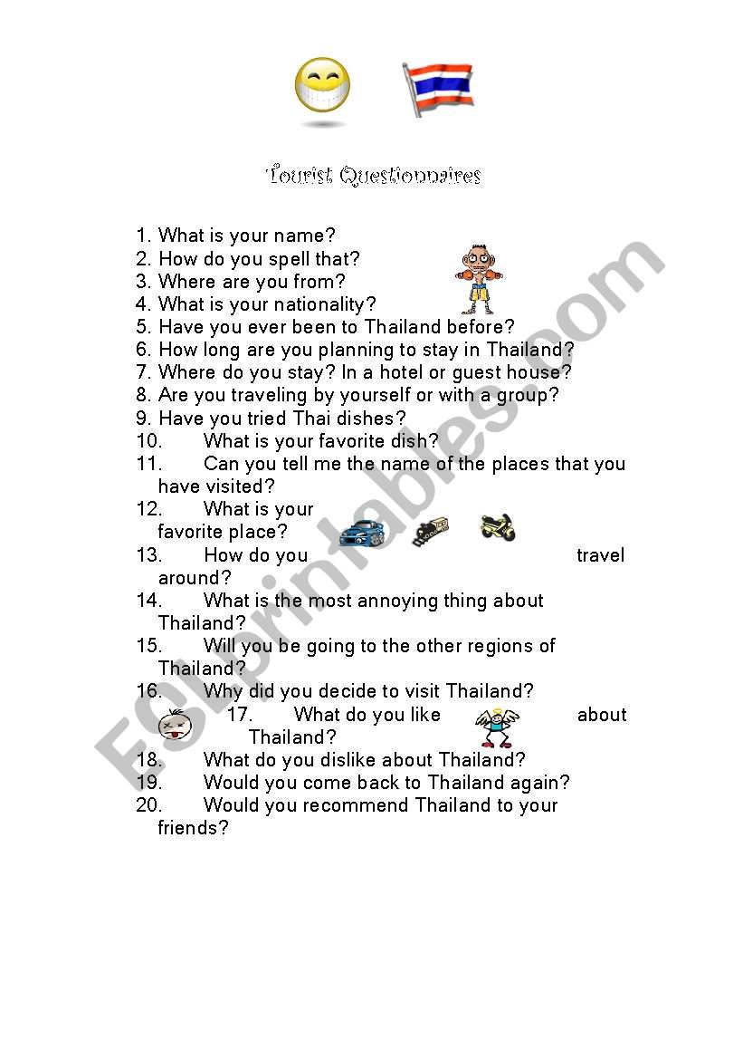 Tourist Questionnaires worksheet