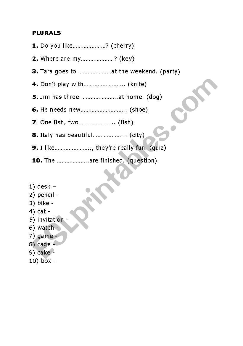 plurals verbs worksheet