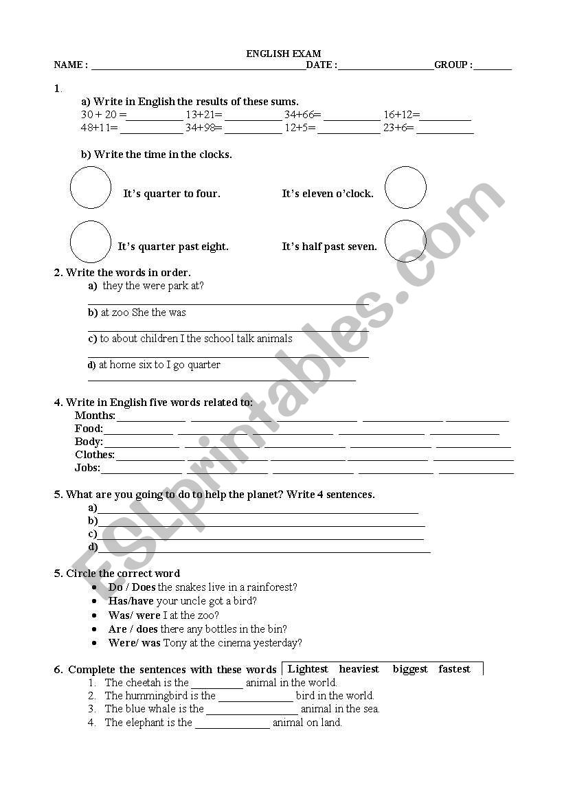 Numbers, time,months... worksheet