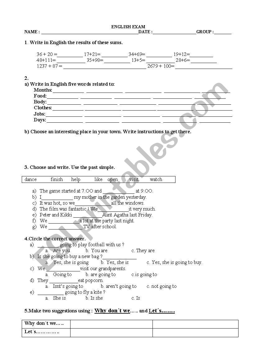 English exam worksheet