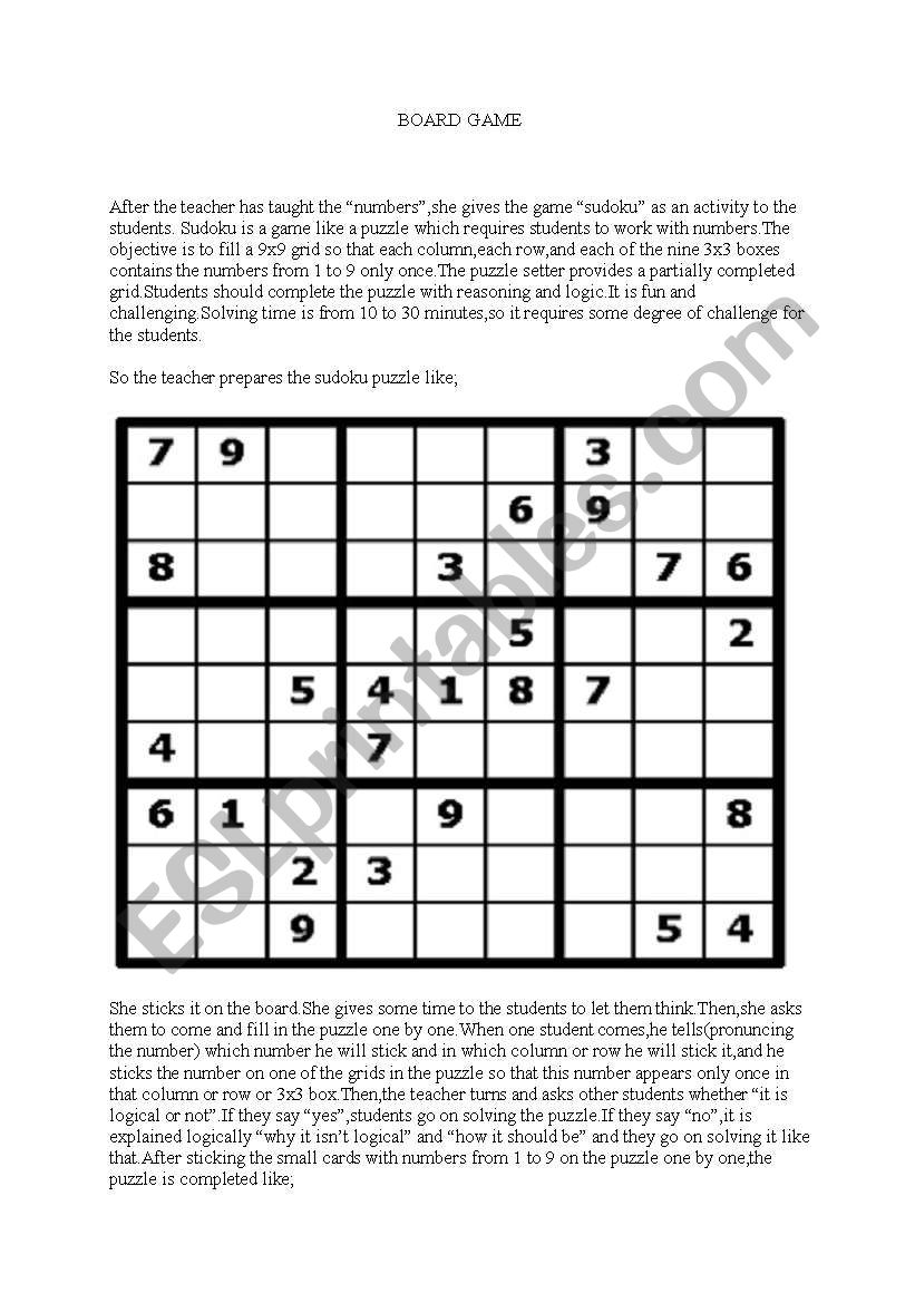 sudoku worksheet