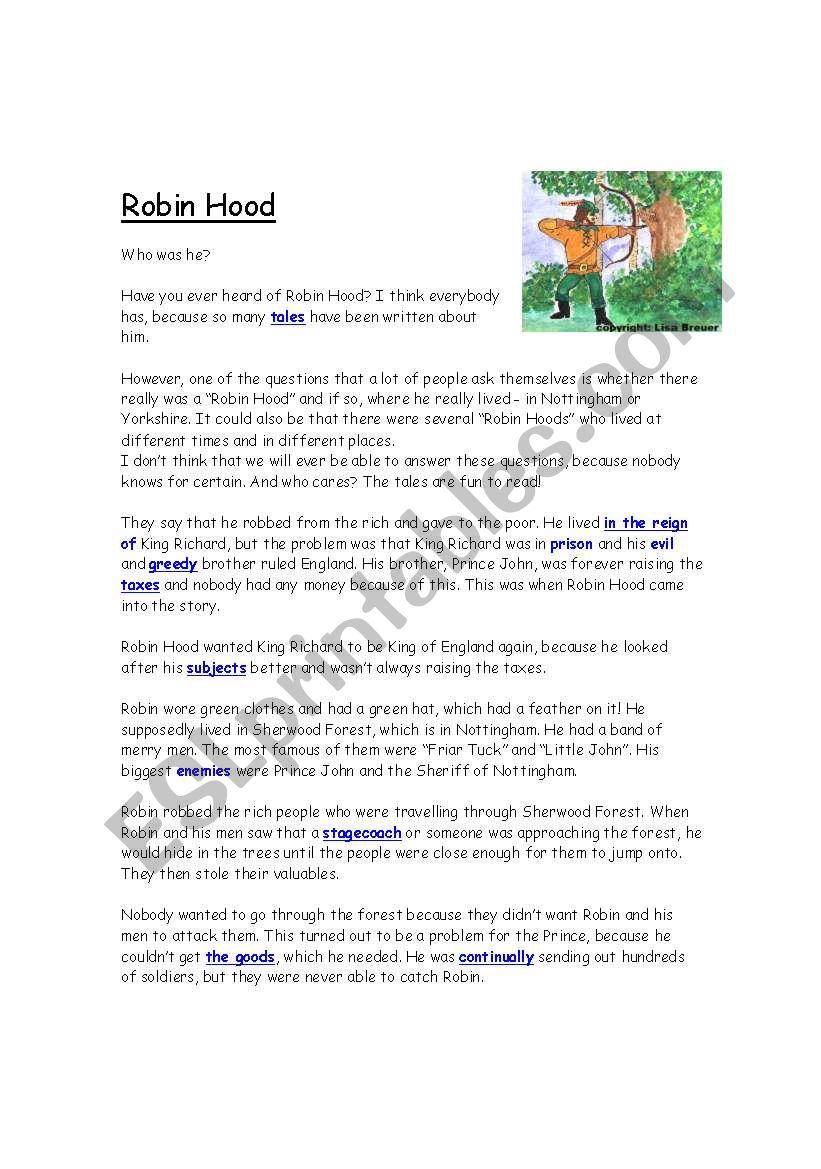 Robin Hood worksheet