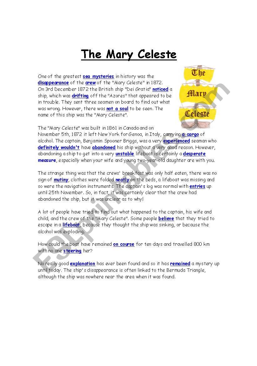 The Mary Celeste worksheet