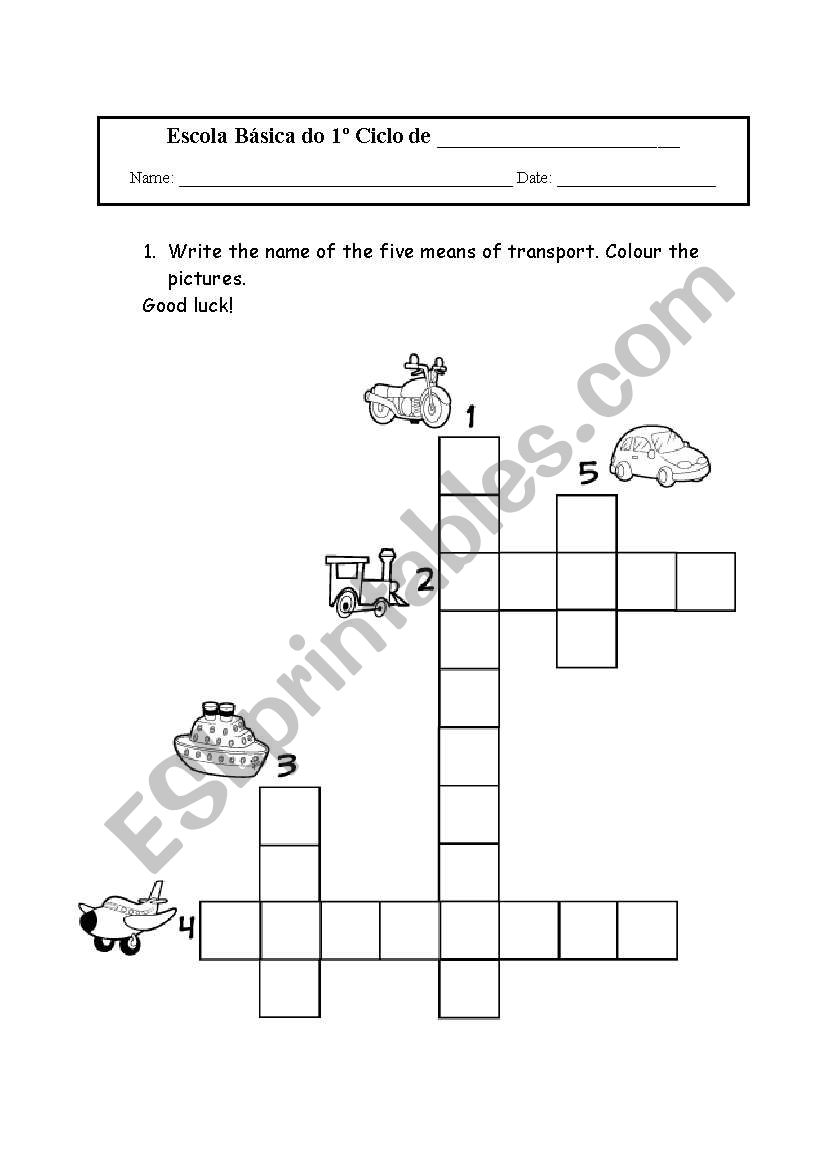 transports crossword worksheet