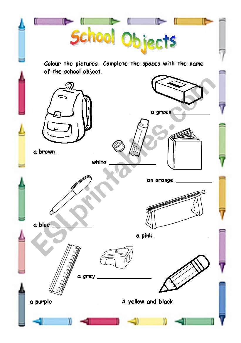 School objects worksheet