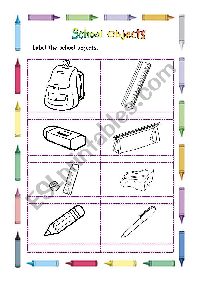Name de school objects worksheet