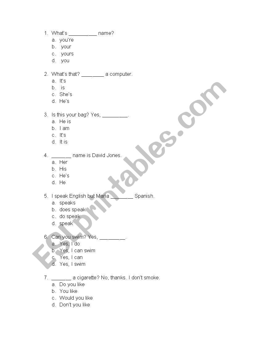 level test worksheet