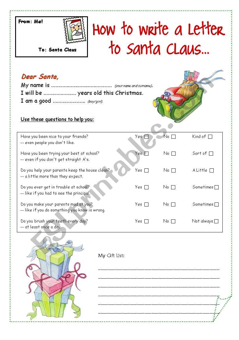 A letter to Santa Claus worksheet