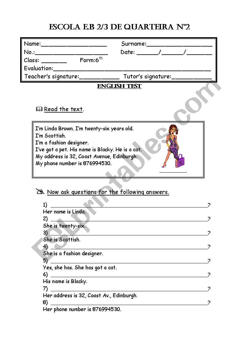 Written Test - 6th grade worksheet