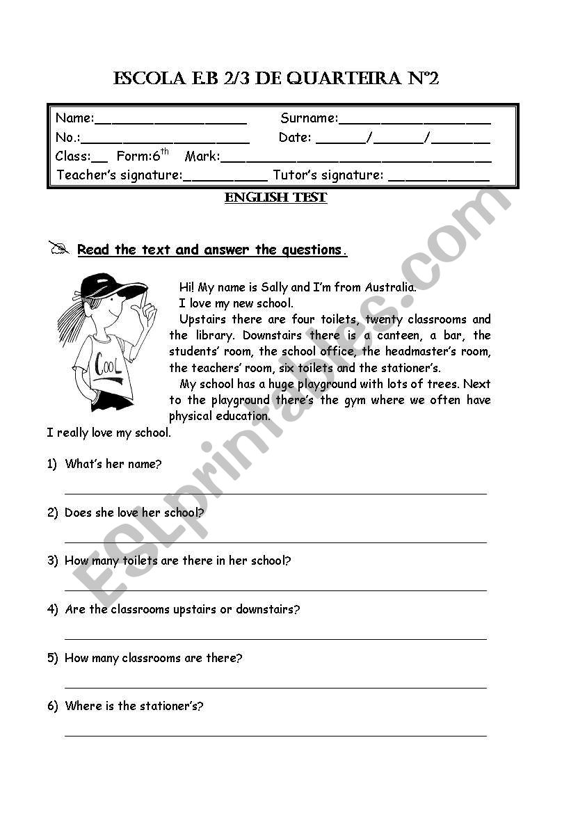 Written Test, 6th grade worksheet