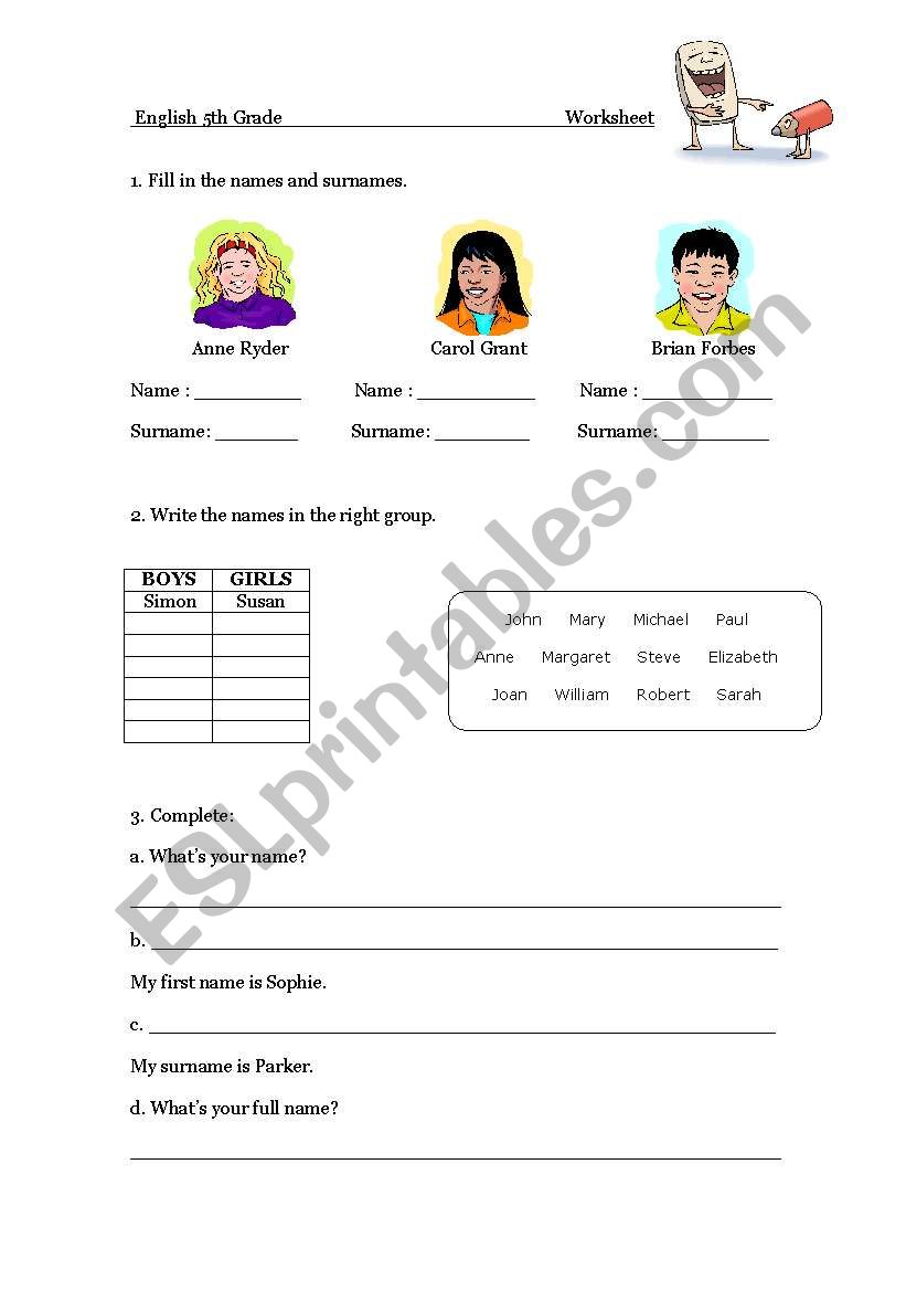 NAME / SURNAME worksheet