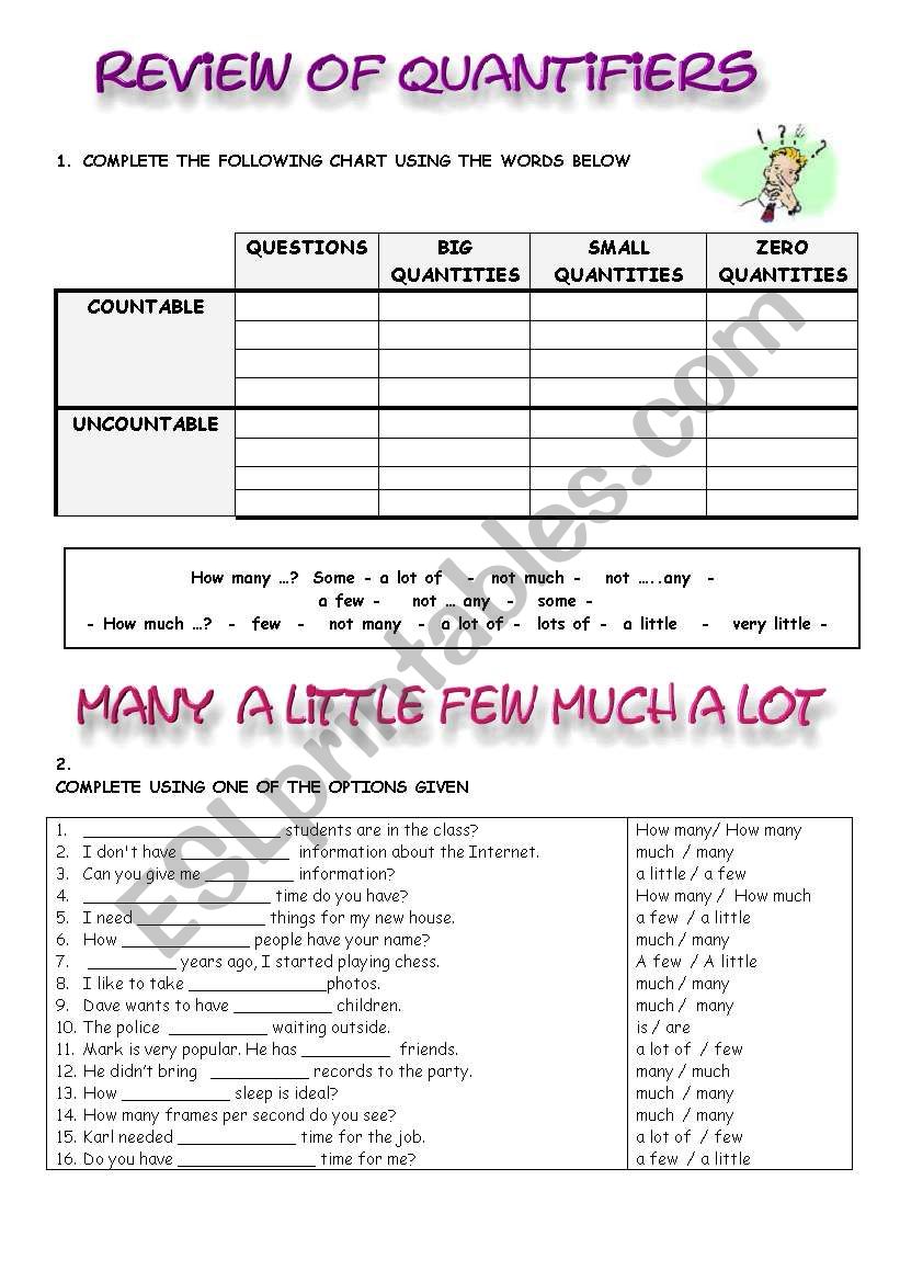 Review of Quantifiers worksheet