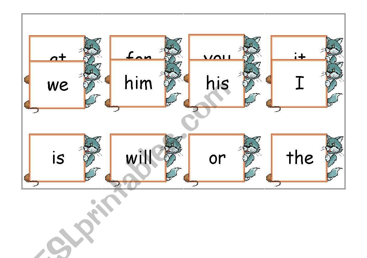 HF words bingo game worksheet