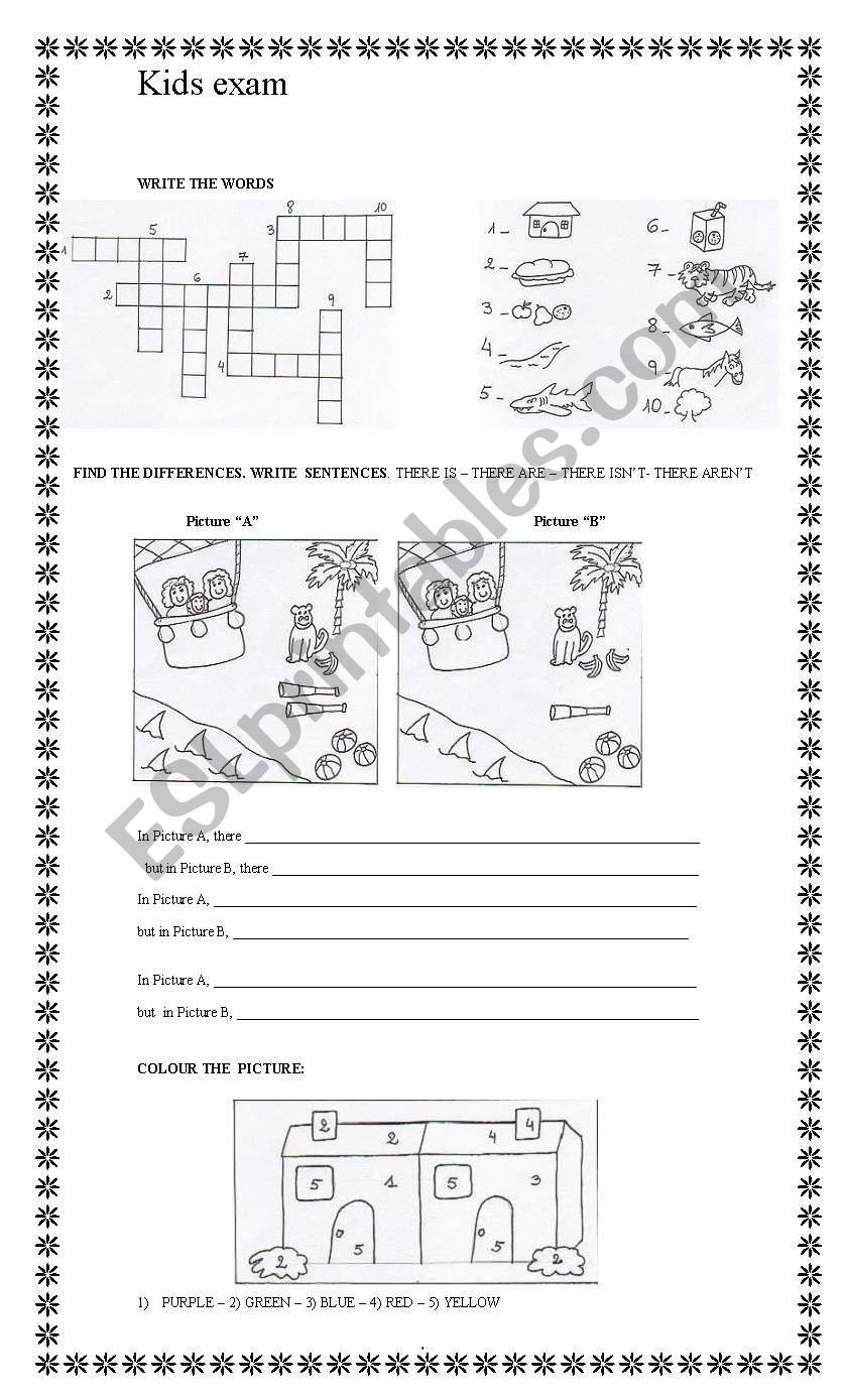 kids exam worksheet