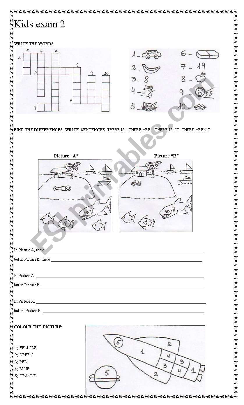 kids exam 2 worksheet