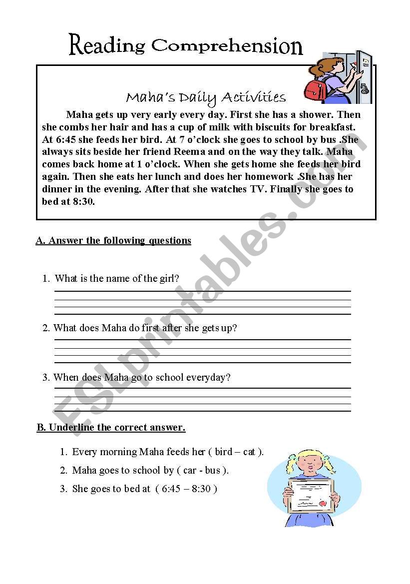 reading comprehension worksheet