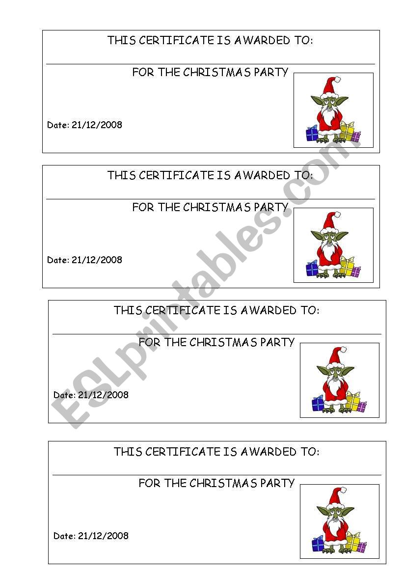 Christmas certificate worksheet