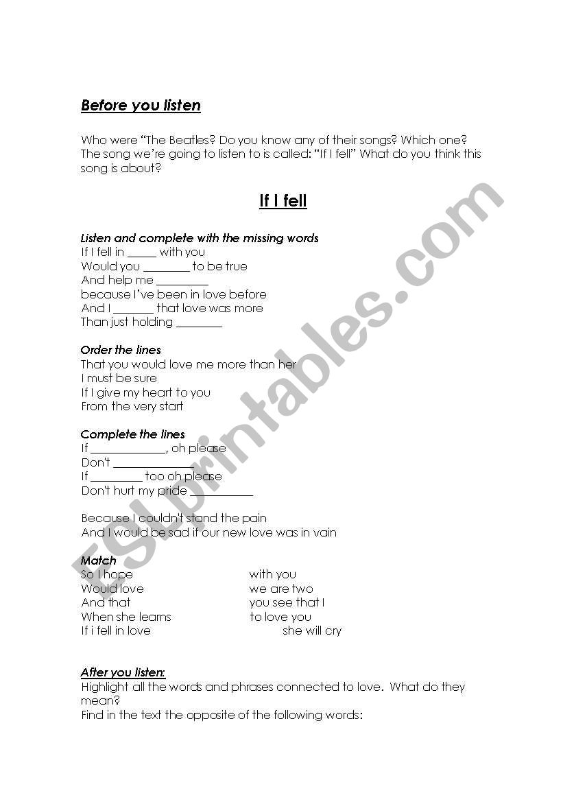 If I fell (Song) worksheet