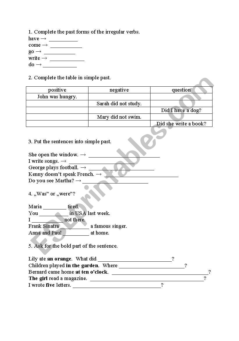 Past Simple worksheet