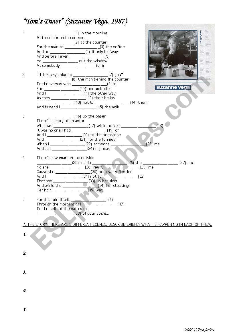 Toms Diner (Suzanne Vega) worksheet