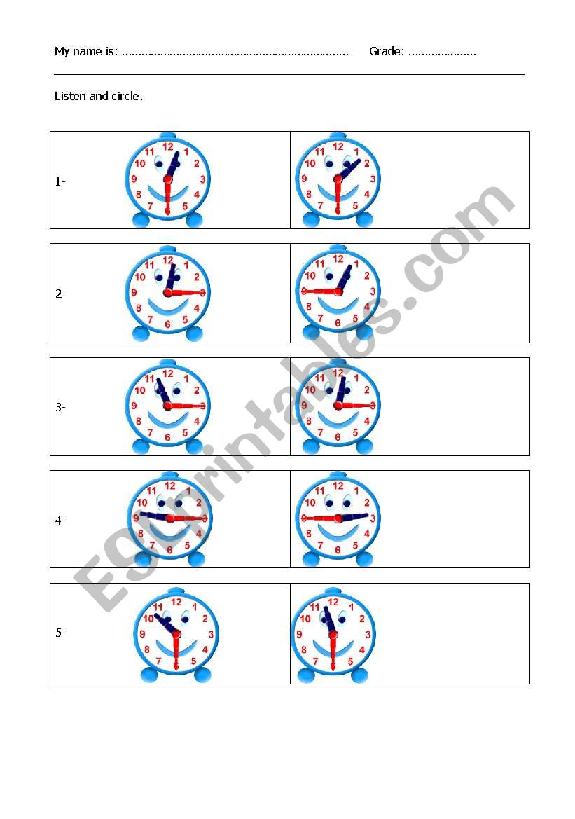 what is the time ? worksheet