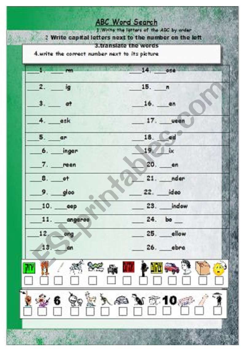 ABC word search (3 pages) worksheet