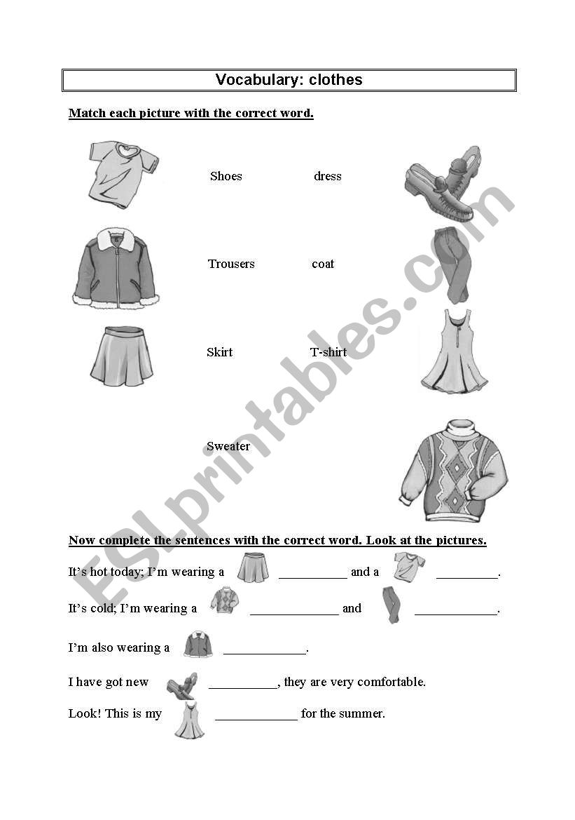 vocabulary: clothes worksheet