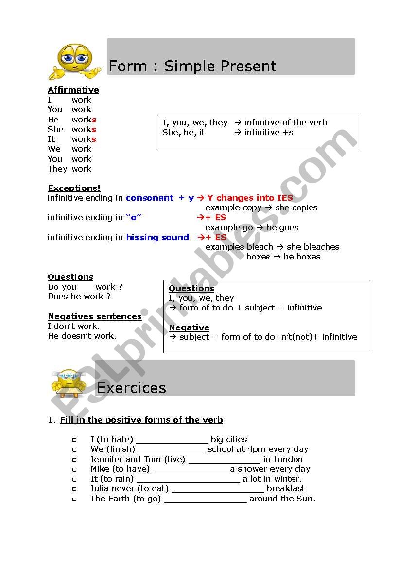 Simple present - theory and exercices