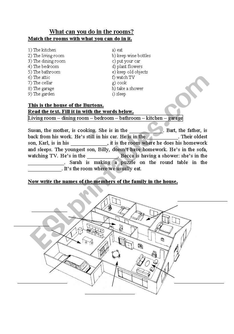 rooms in the house worksheet