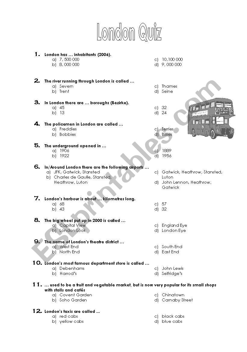 London quiz worksheet